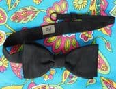 Silk and cotton black bow tie made in England vintage 1960s pique texture